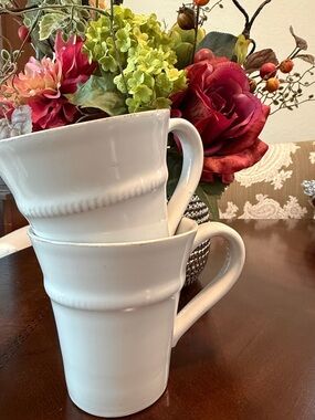Pottery Barn White Ribbed Mugs - Set of 2
